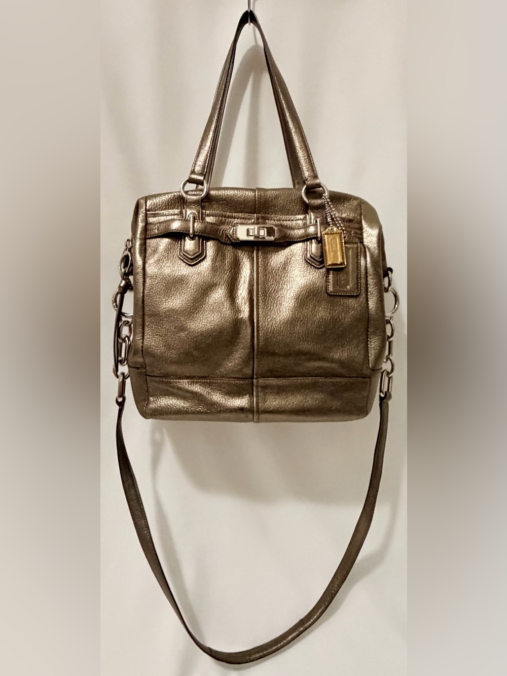 Coach Chelsea Jayden Large Metallic Bronze Leather Carryall Bag Crossbody Strap